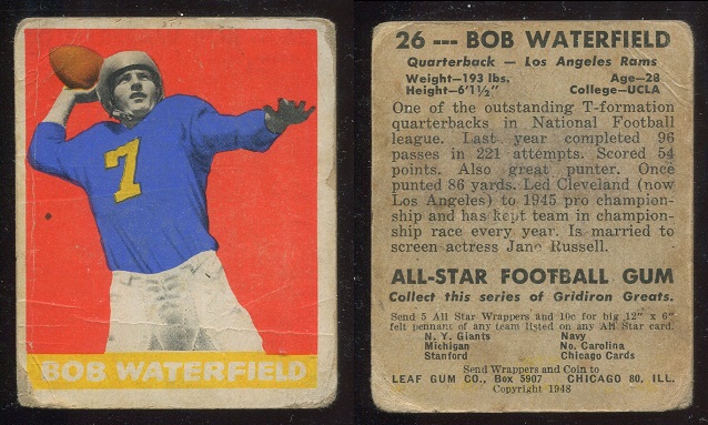 1948 Leaf #26W - Bob Waterfield - fair