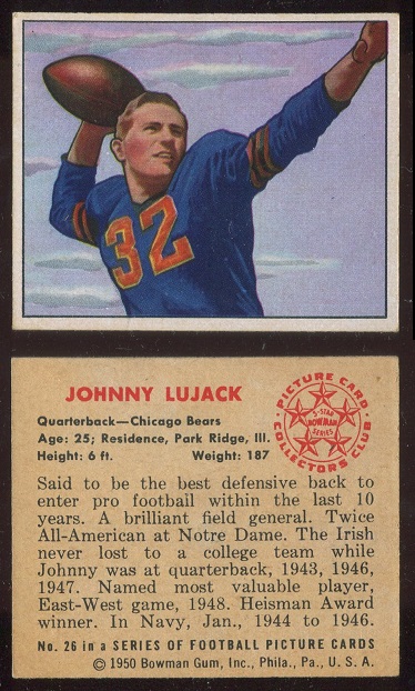 1950 Bowman #26 - John Lujack - ex+