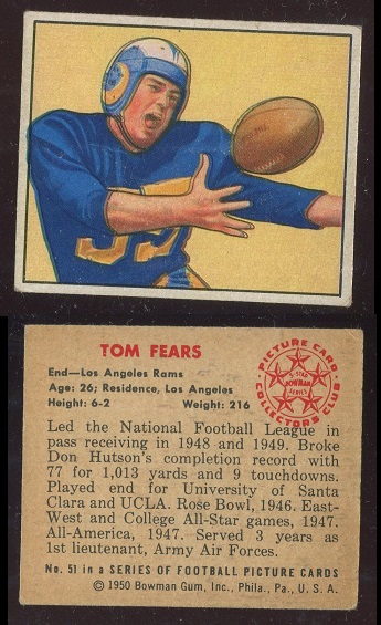 1950 Bowman #51 - Tom Fears - vg