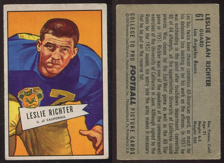 1952 Bowman Large #61 - Les Richter - vg