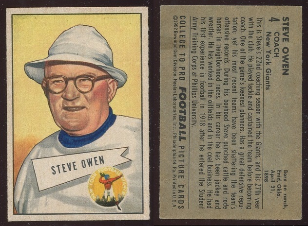 1952 Bowman Small #4 - Steve Owen - exmt