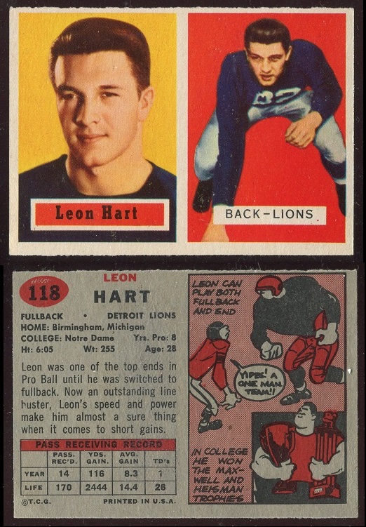 1957 Topps #118 - Leon Hart - exmt