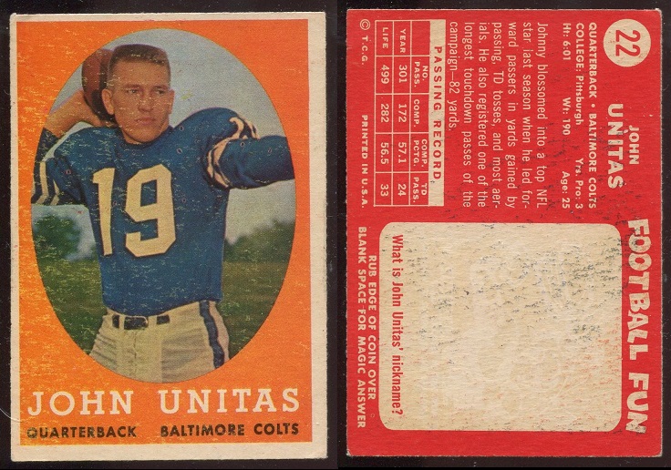 1958 Topps #22 - John Unitas - good+