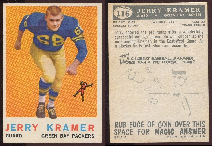 1959 Topps #116 - Jerry Kramer - exmt