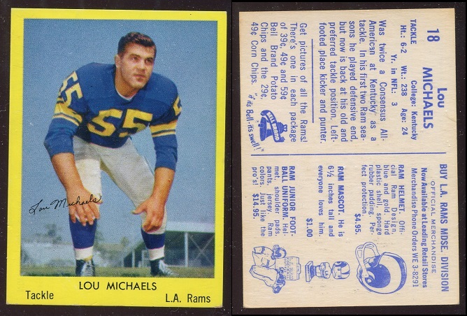 1960 Bell Brand Rams #18 - Lou Michaels - vg-ex