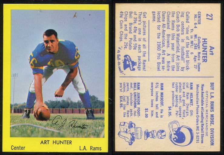 1960 Bell Brand Rams #27 - Art Hunter - ex