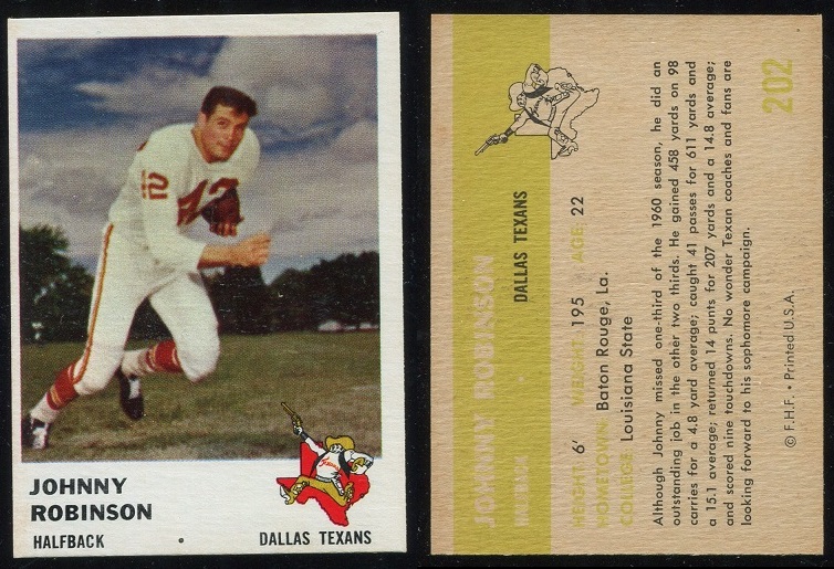 1961 Fleer #202 - Johnny Robinson - exmt+