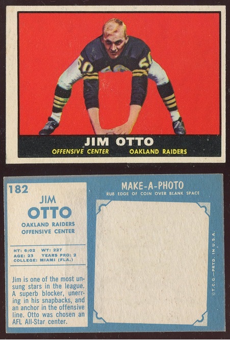 1961 Topps #182 - Jim Otto - exmt