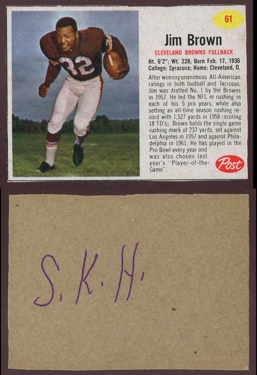 1962 Post Cereal #61 - Jim Brown - vg mk