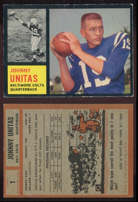 1962 Topps #1 - John Unitas - good+