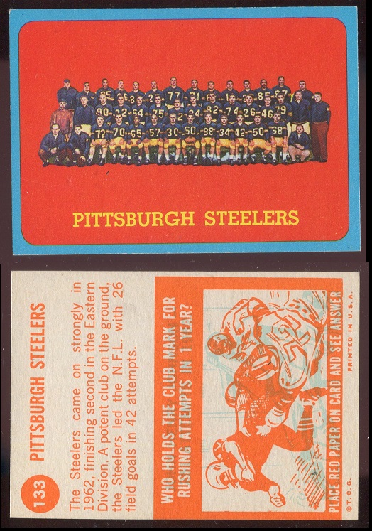 1963 Topps #133 - Pittsburgh Steelers Team - exmt