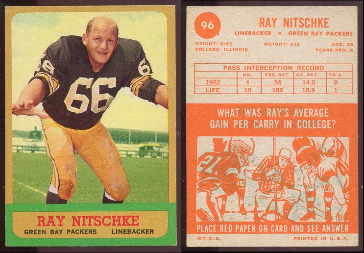 1963 Topps #96 - Ray Nitschke - ex+