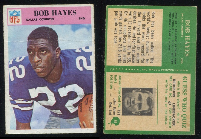 1966 Philadelphia #58 - Bob Hayes - poor