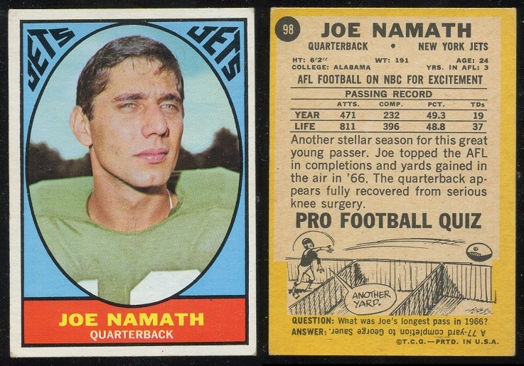 1967 Milton Bradley #98 - Joe Namath - vg-ex