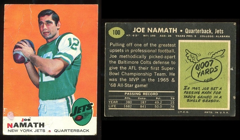 1969 Topps #100 - Joe Namath - poor