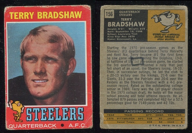 1971 Topps #156 - Terry Bradshaw - fair mk