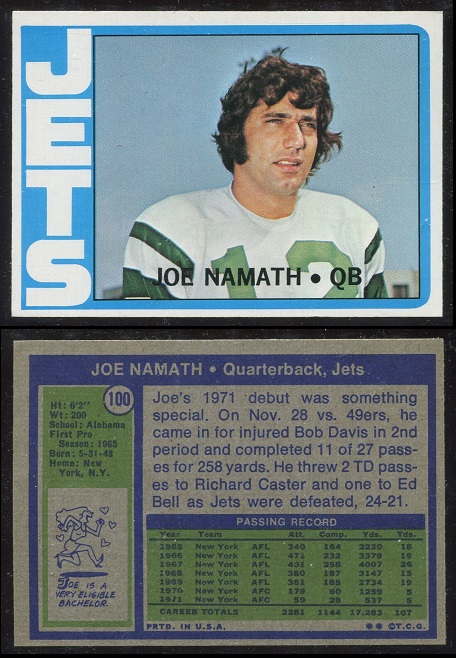 1972 Topps #100 - Joe Namath - vg-ex