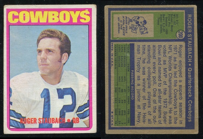 1972 Topps #200 - Roger Staubach - vg mc