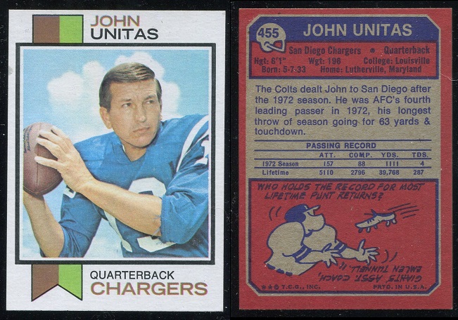 1973 Topps #455 - John Unitas - exmt