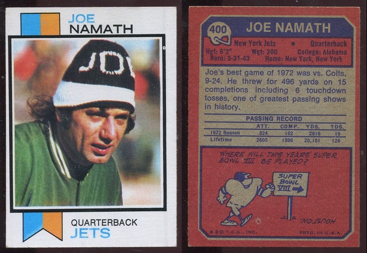 1973 Topps #400 - Joe Namath - ex