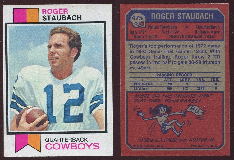 1973 Topps #475 - Roger Staubach - ex